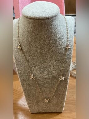 Disney: 14k. Yellow Gold thin Link Necklace with cubic zirconia Mickey heads